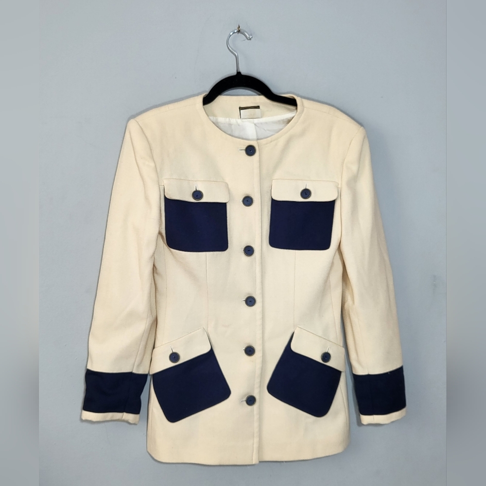 FENDI Vintage Blazer Size M* Woold Blend Patch Pockets Designer Tailor Fit Ivory - Picture 12 of 16
